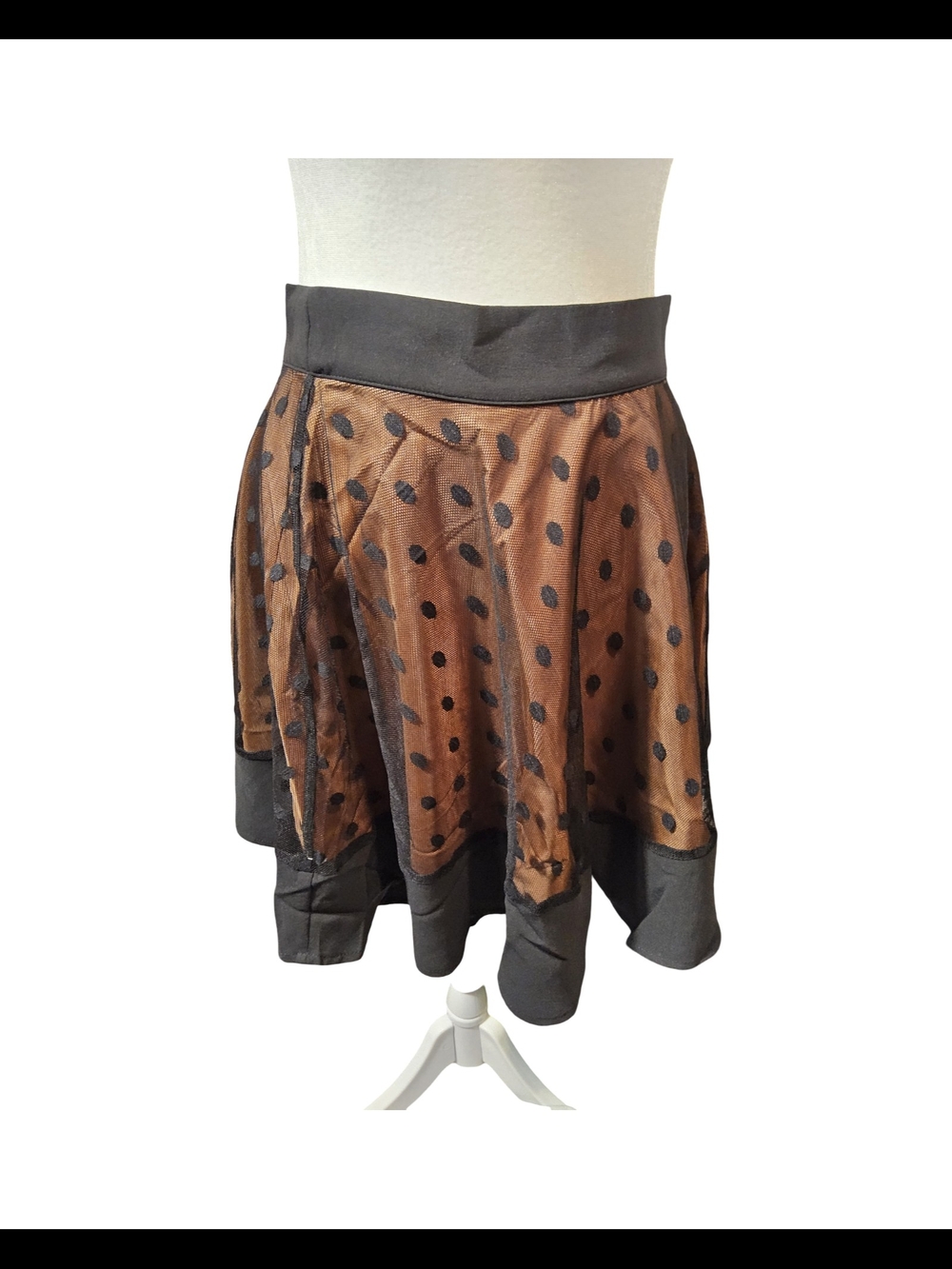 NWOT Size Med Women's Tulip B Brown and Black Polka Dot Mesh Skirt